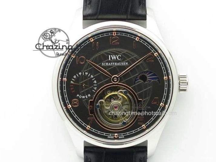 MIROTIME 0518 UrbanStyle Portuguese Tourbillon Power Reserve Moonphase SS White Dial On Black Leather Strap 7318